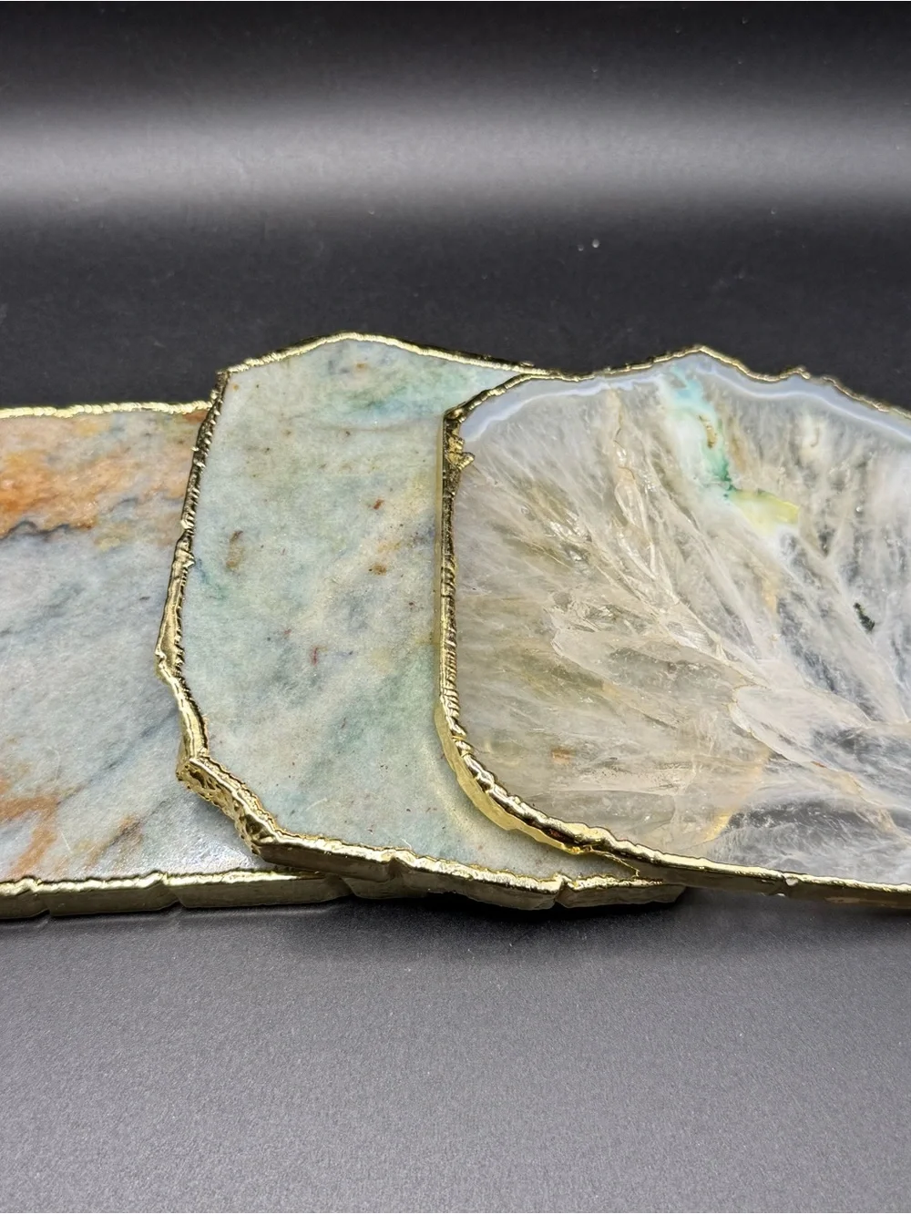 Anthropologie Marble Agate Coaster Trio with Gold Trim